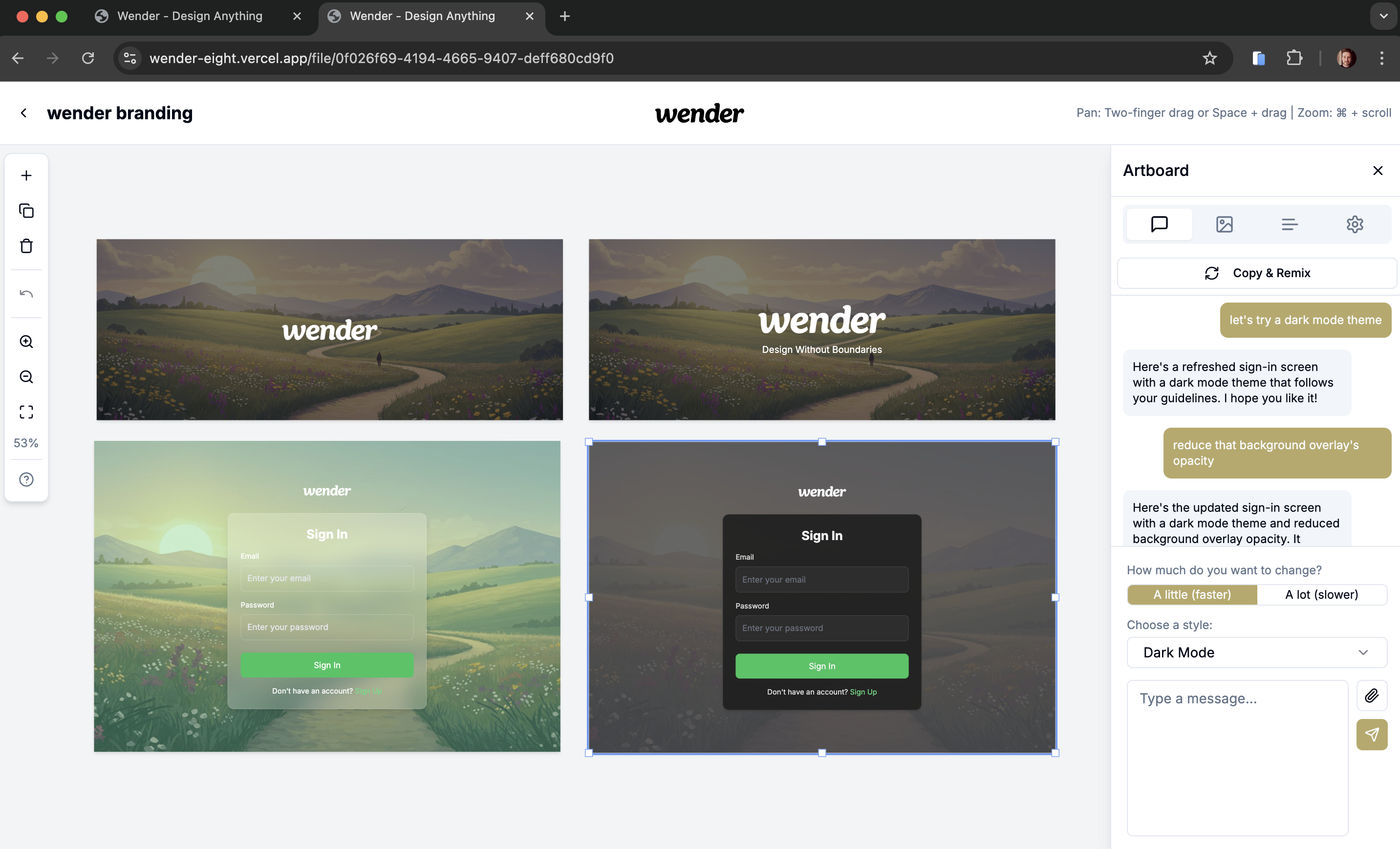 Wender App Interface
